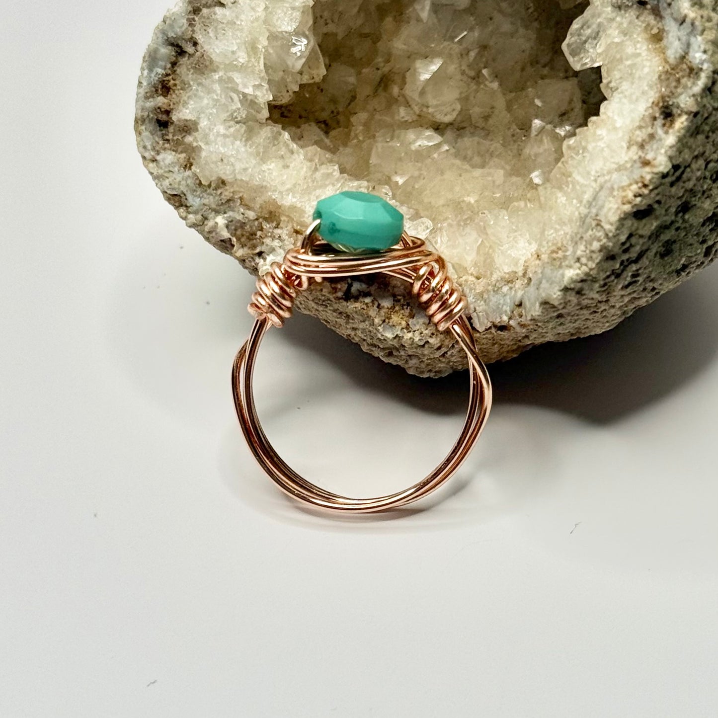 Rose Gold Turquoise Colored Bead Ring