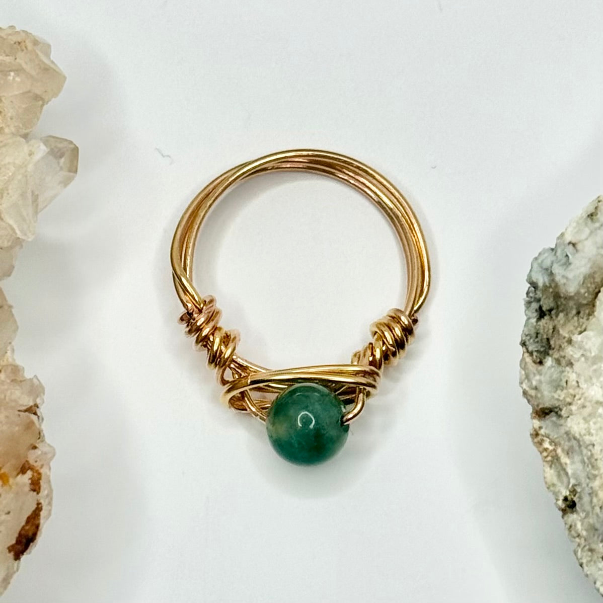Gold Plated Moss Agate Ring