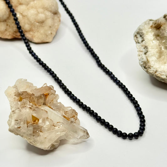 Silver Blue Goldstone Beaded Necklace