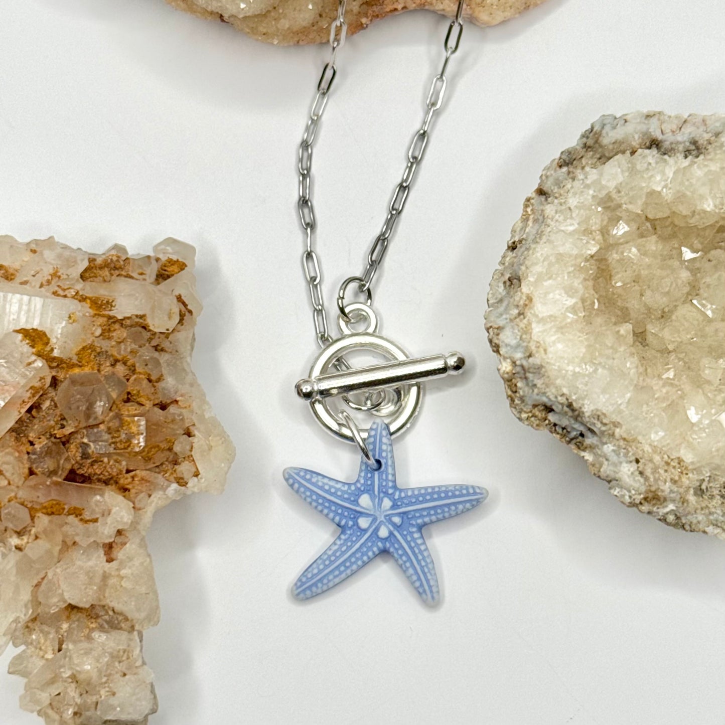 Silver Starfish Charm Toggle Necklace