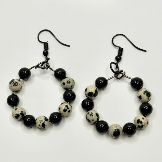 Charcoal Obsidian and Dalmatian Jasper Earrings
