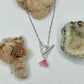 Silver Pink Flower Toggle Necklace