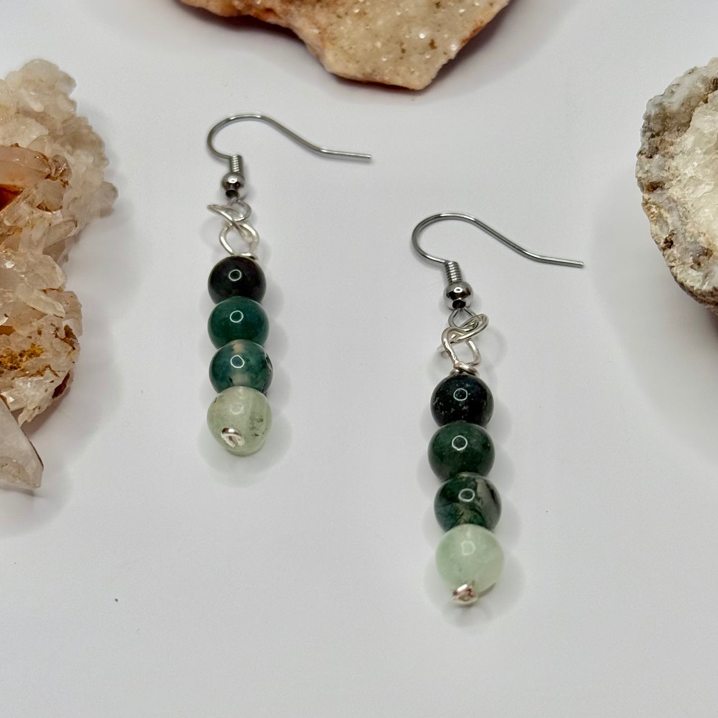 Silver Moss Agate and Green Aventurine Earrings