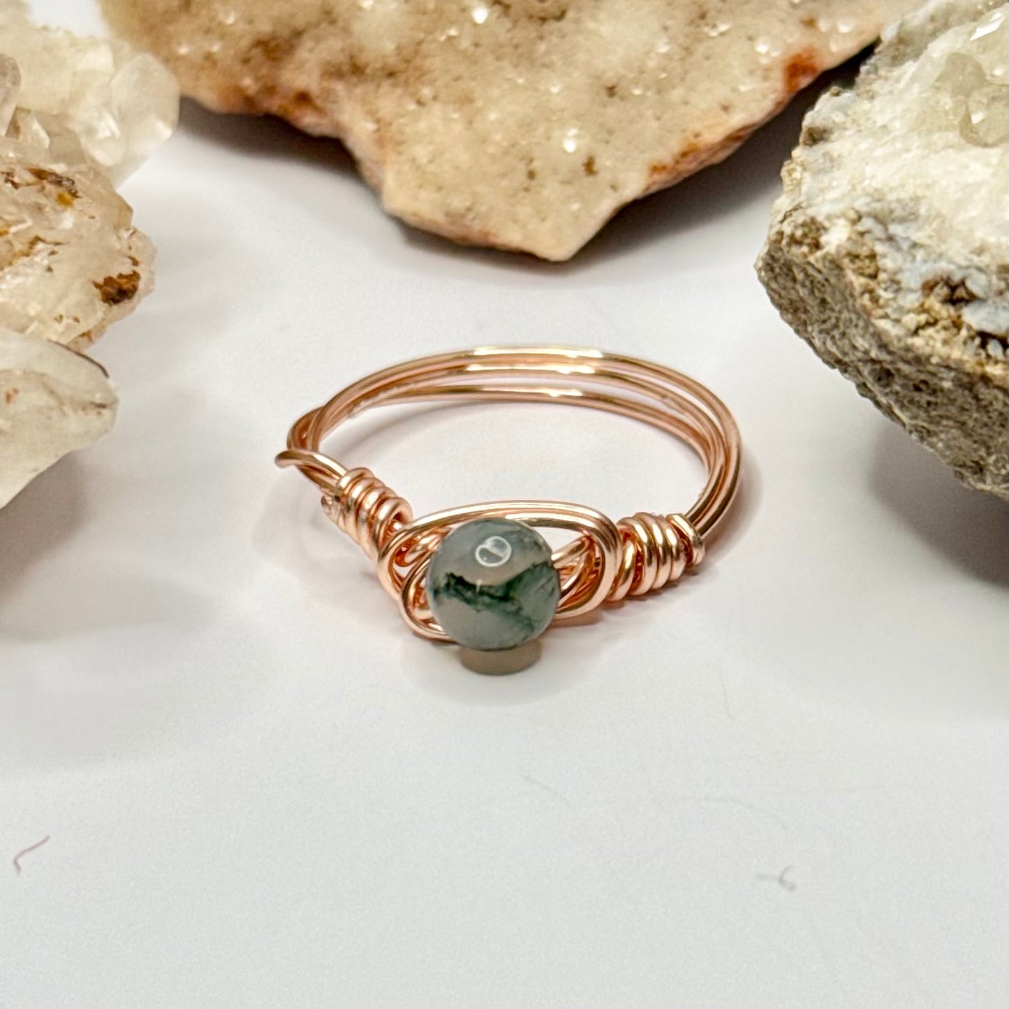 Rose Gold Moss Agate Ring