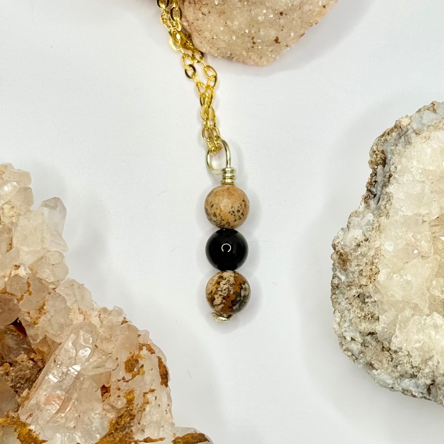 Gold Onyx and Picture Jasper Necklace