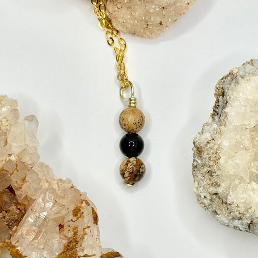 Gold Onyx and Picture Jasper Necklace