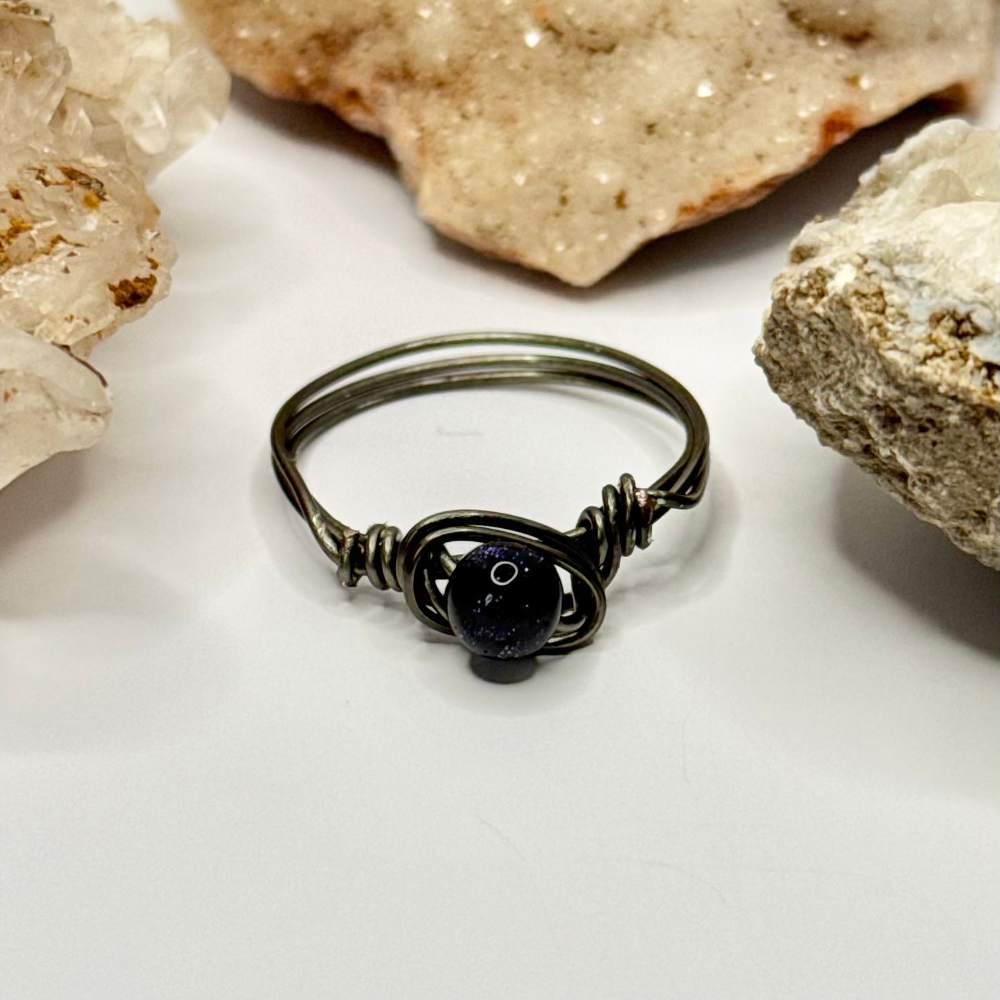 Charcoal Blue Goldstone Ring