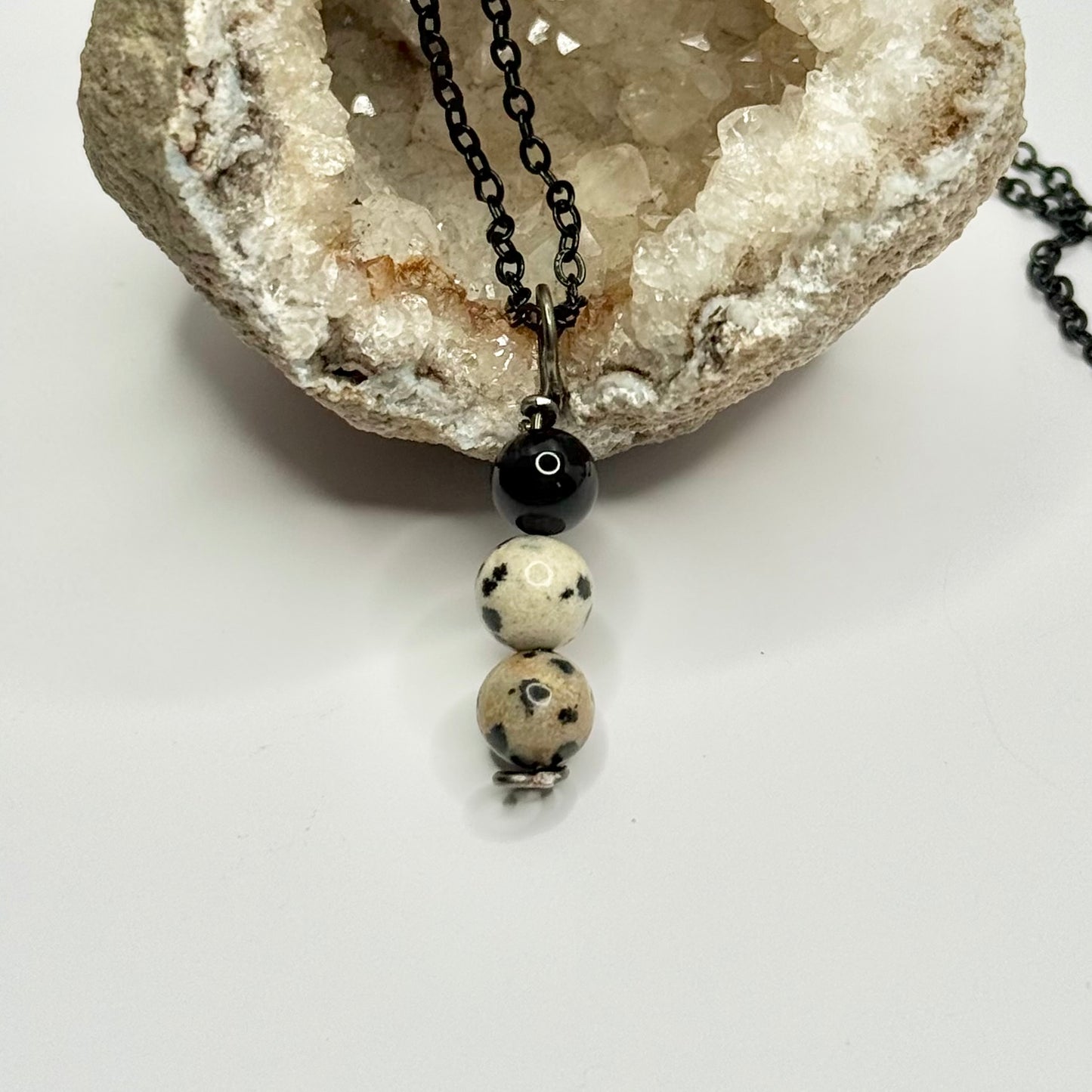 Charcoal Dalmatian Jasper and Onyx Necklace