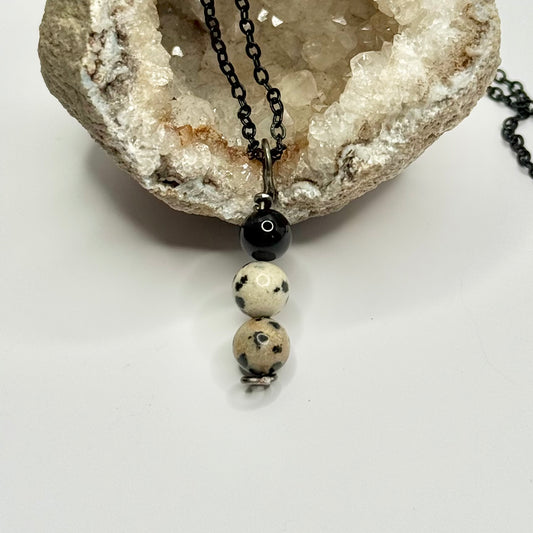 Charcoal Dalmatian Jasper and Onyx Necklace