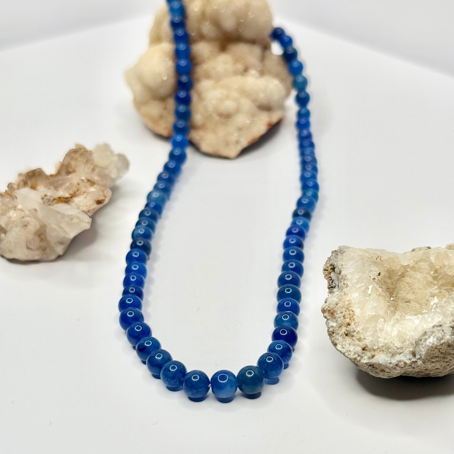 Gold Blue Agate Beaded Necklace