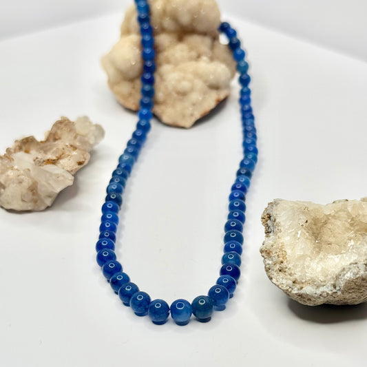 Gold Blue Agate Beaded Necklace