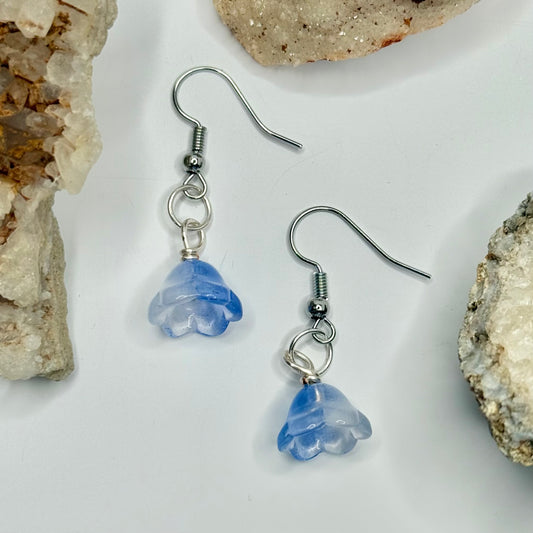 Silver Blue Flower Earrings