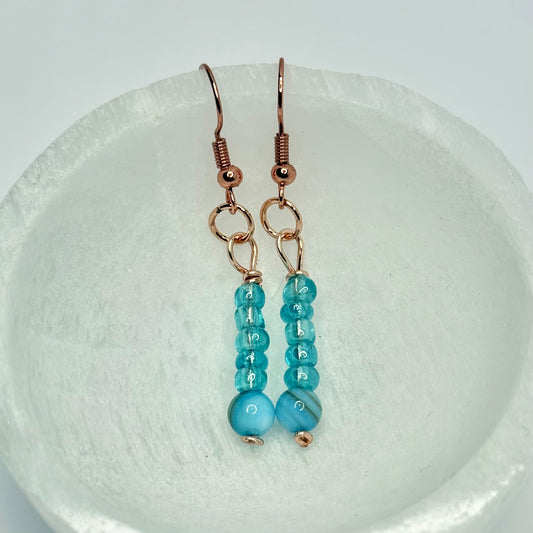 Rose Gold Blue Lace Agate Earrings