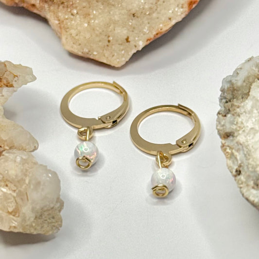 Gold Plated Fire and Ice Opal Huggie Earrings