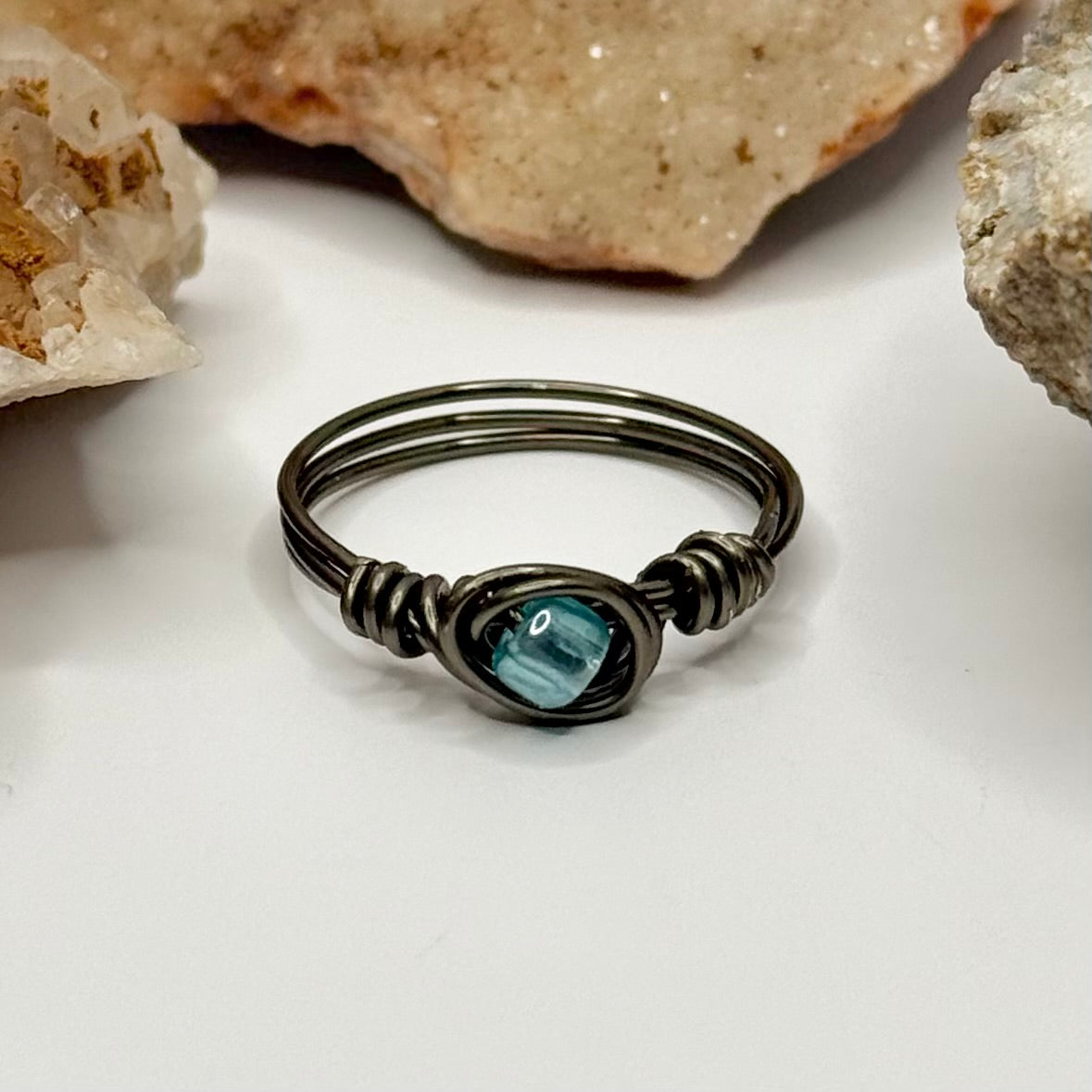 Charcoal Light Blue Beaded Ring