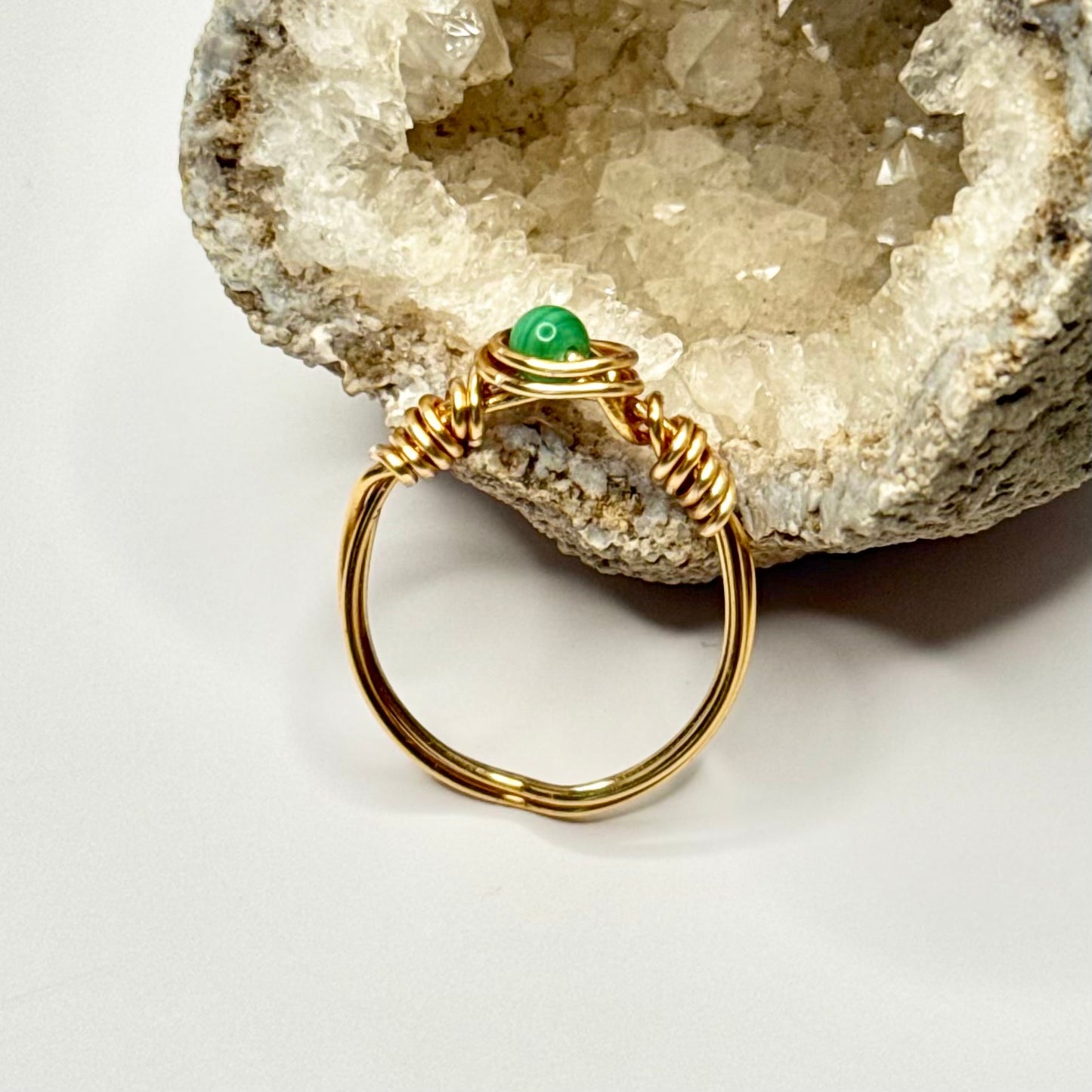 Gold Green Glass Ring