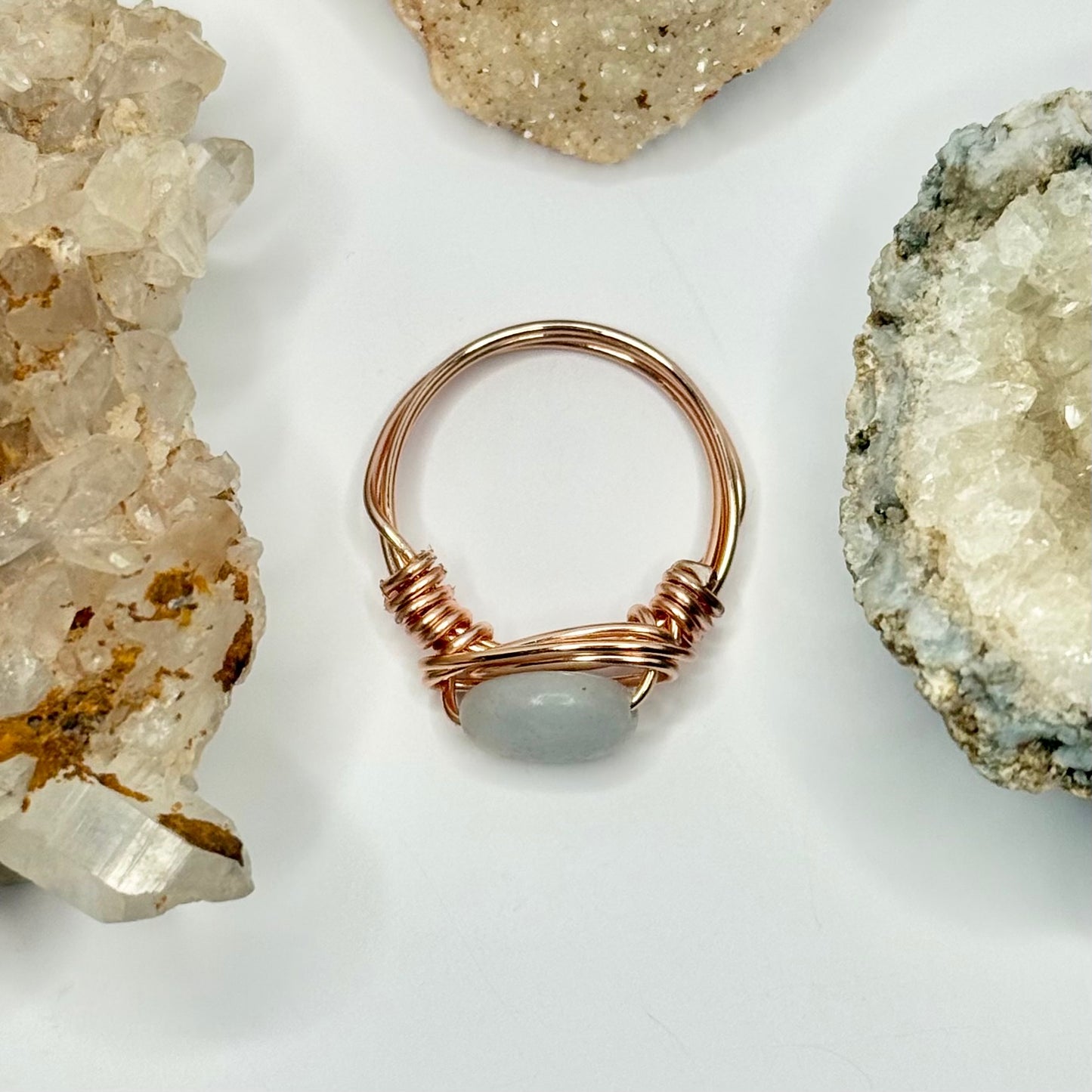 Rose Gold White Jade Ring