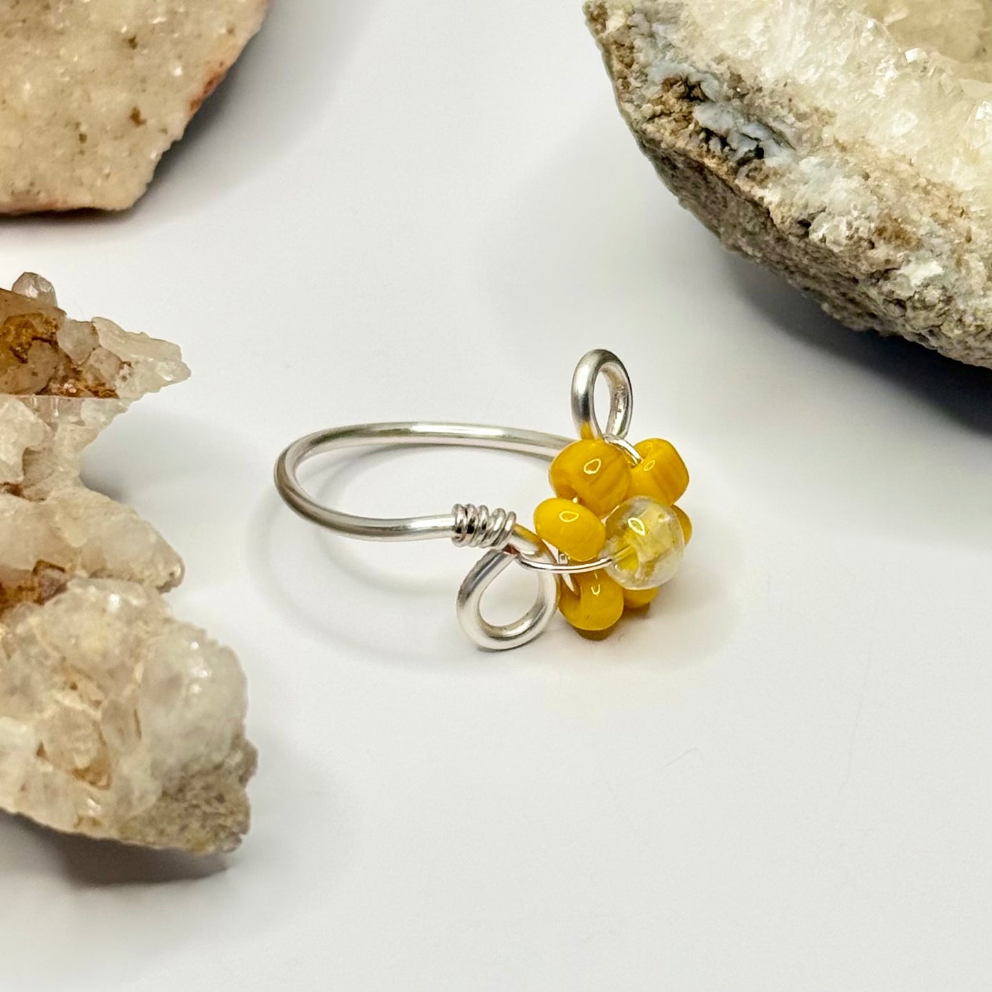 Silver Yellow Flower Ring