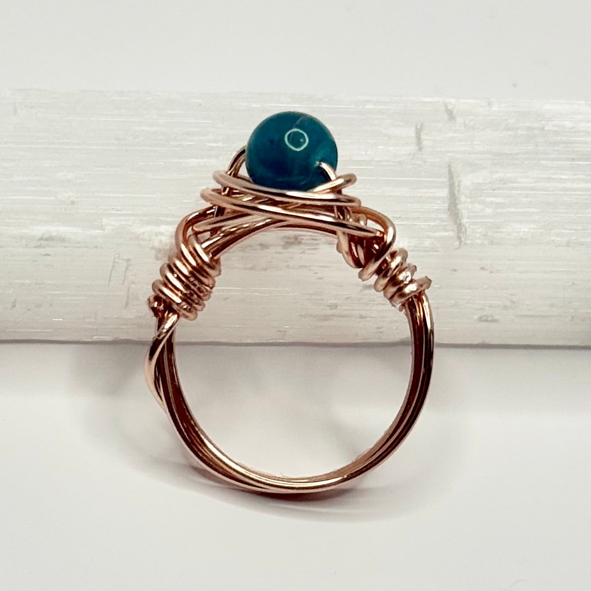 Rose Gold Blue Apatite Ring