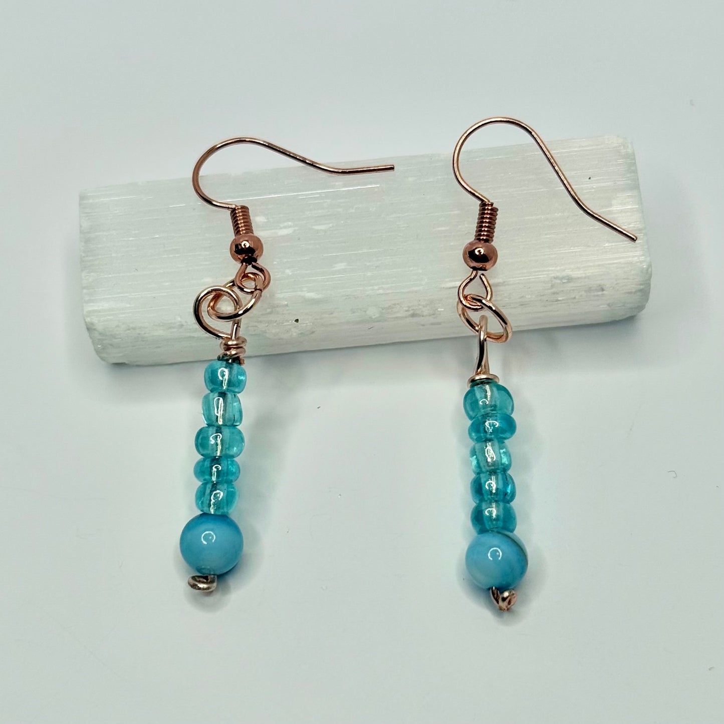 Rose Gold Blue Lace Agate Earrings