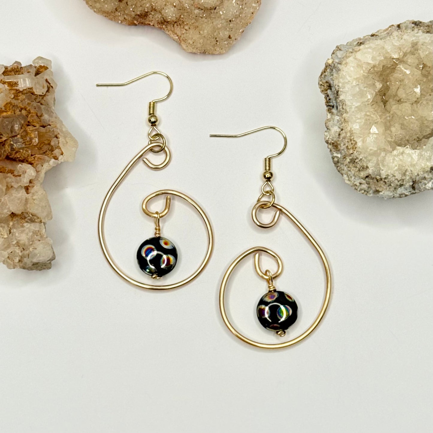 Gold Black Resin Earrings