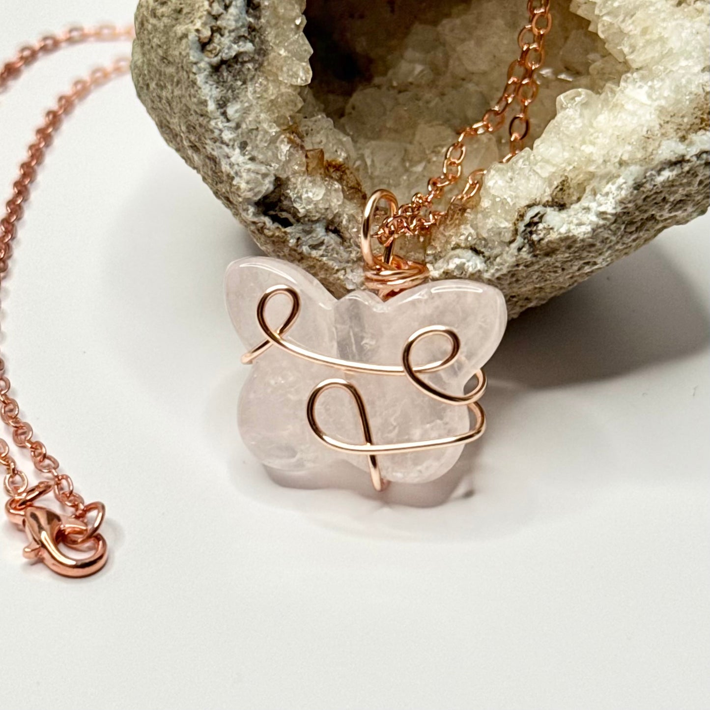 Rose Gold Rose Quartz Butterfly Necklace