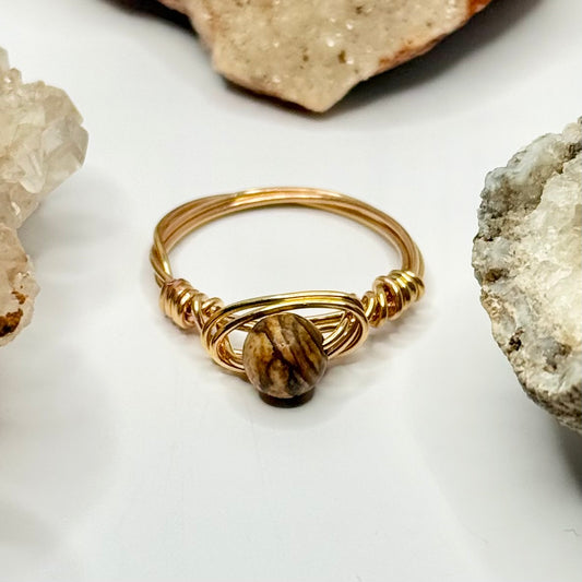 Gold Plated Picture Jasper Ring