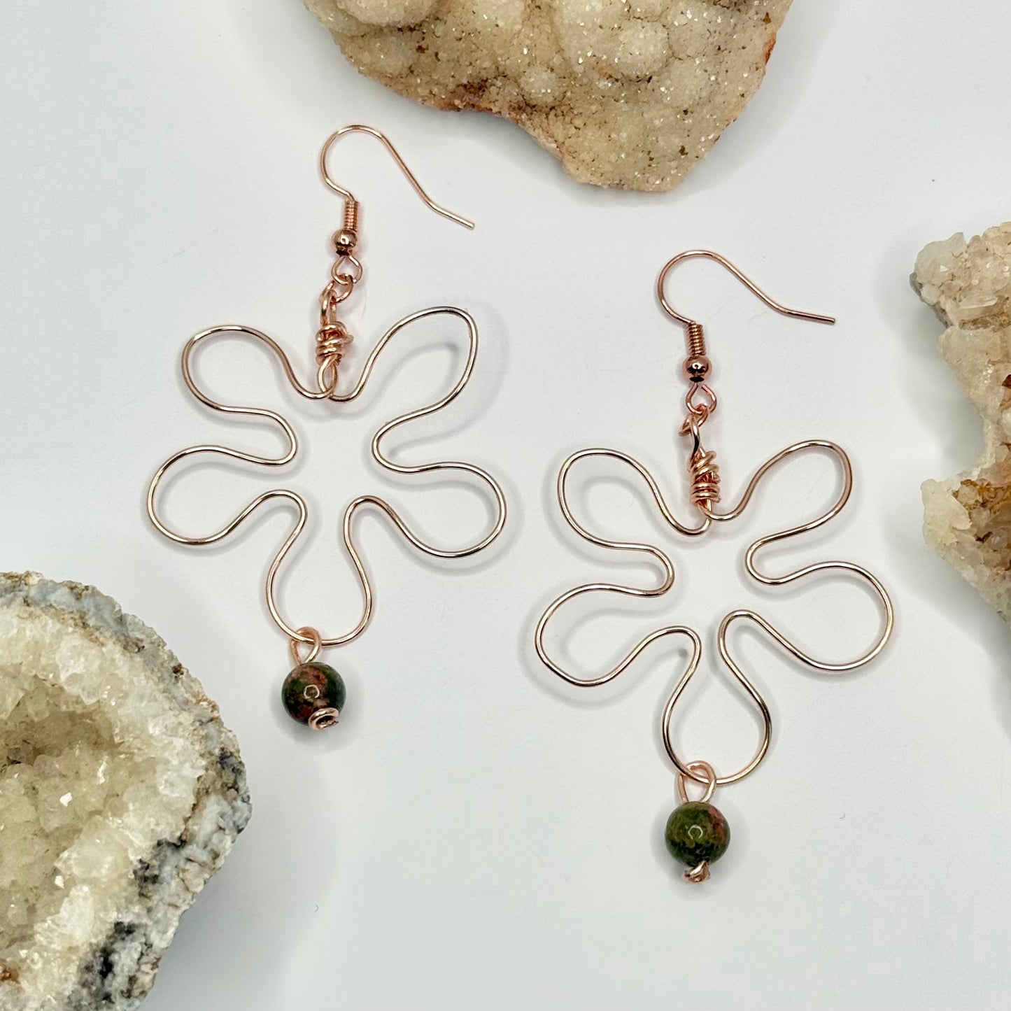 Rose Flower Unakite Earrings