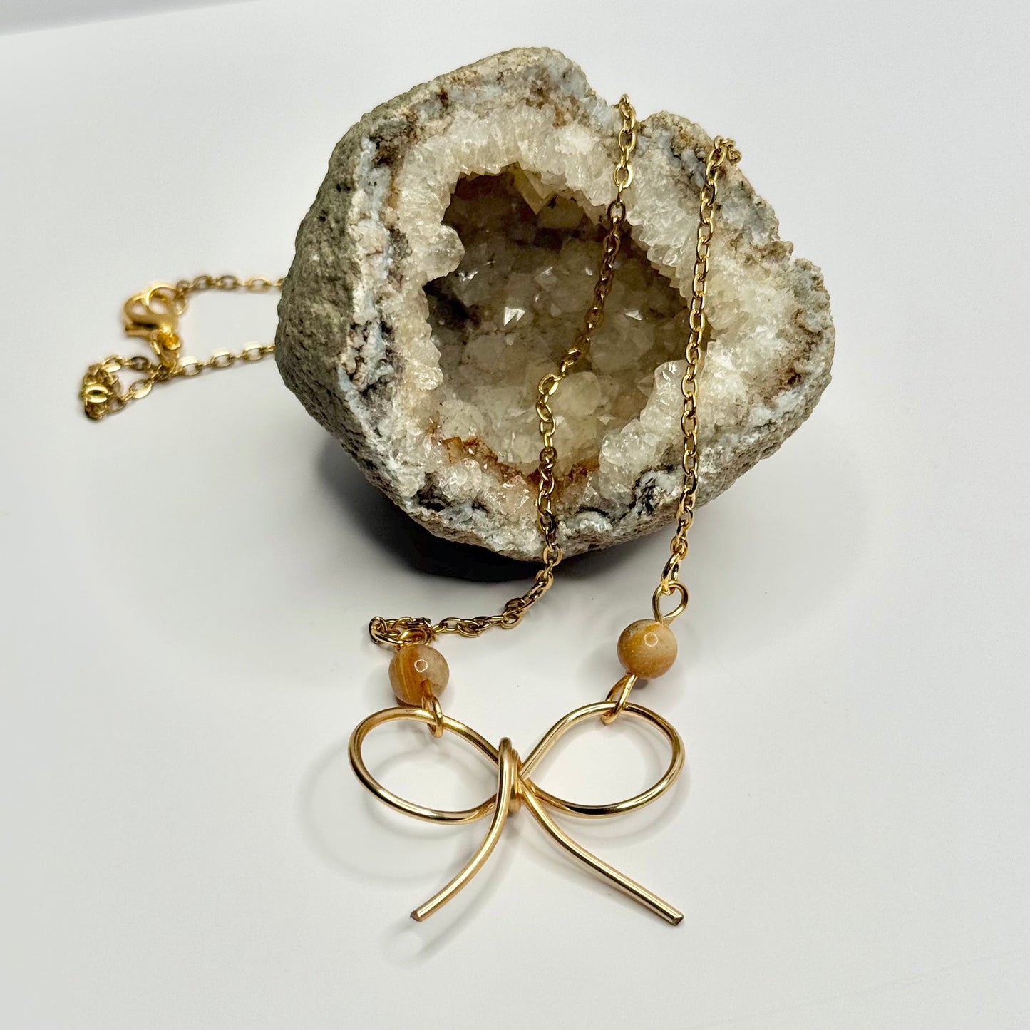 Gold Jasper Bow Necklace