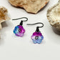 Charcoal Blue and Magenta Flower Earrings