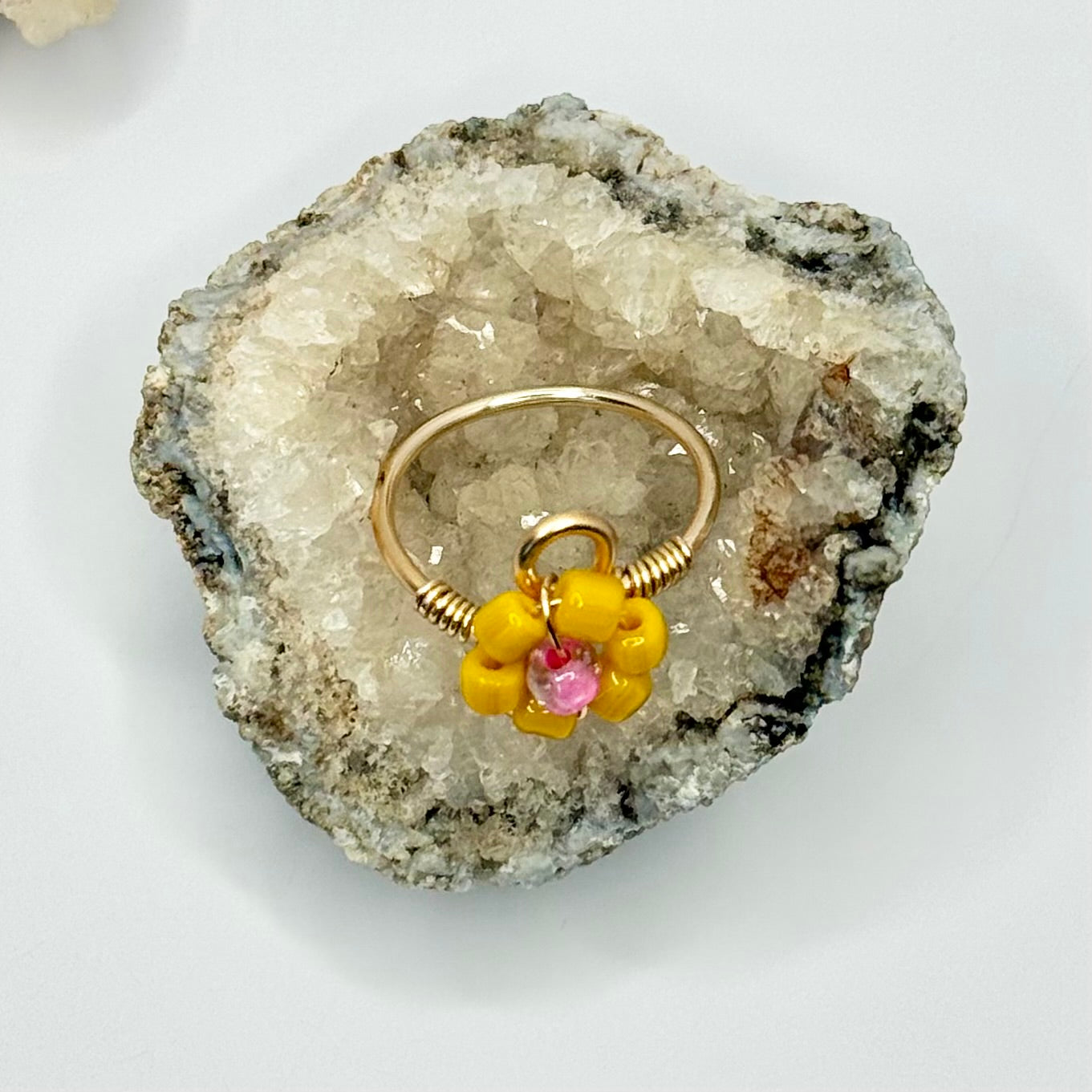 Gold Pink and Yellow Flower Ring