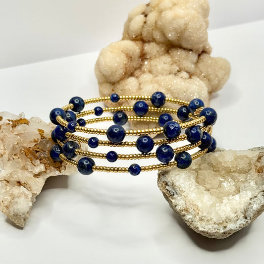 Gold Lapis Beaded Wrap Bracelet