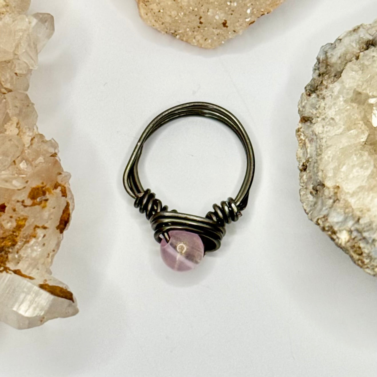 Charcoal Pink Beaded Ring