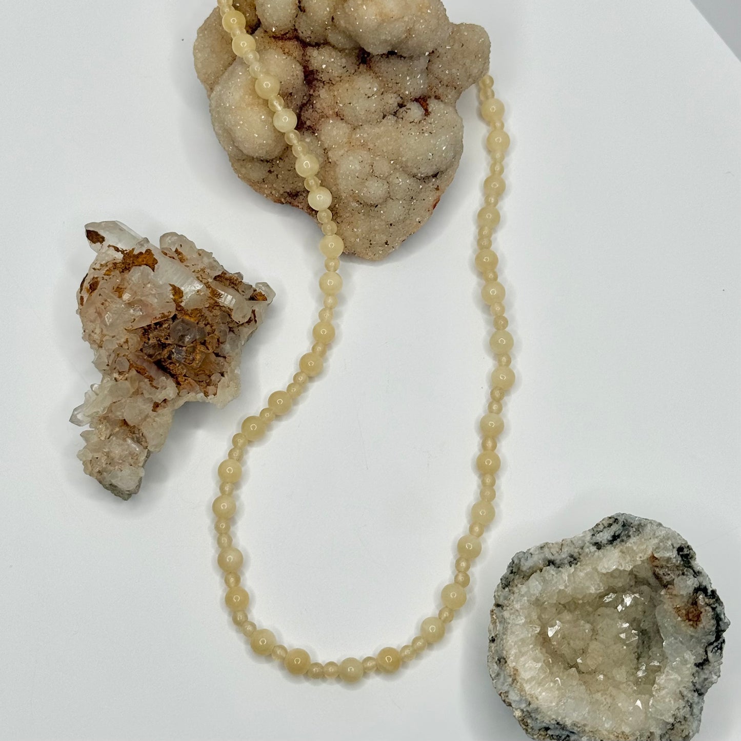 Yellow Carnelian and Calcite Beaded Necklace