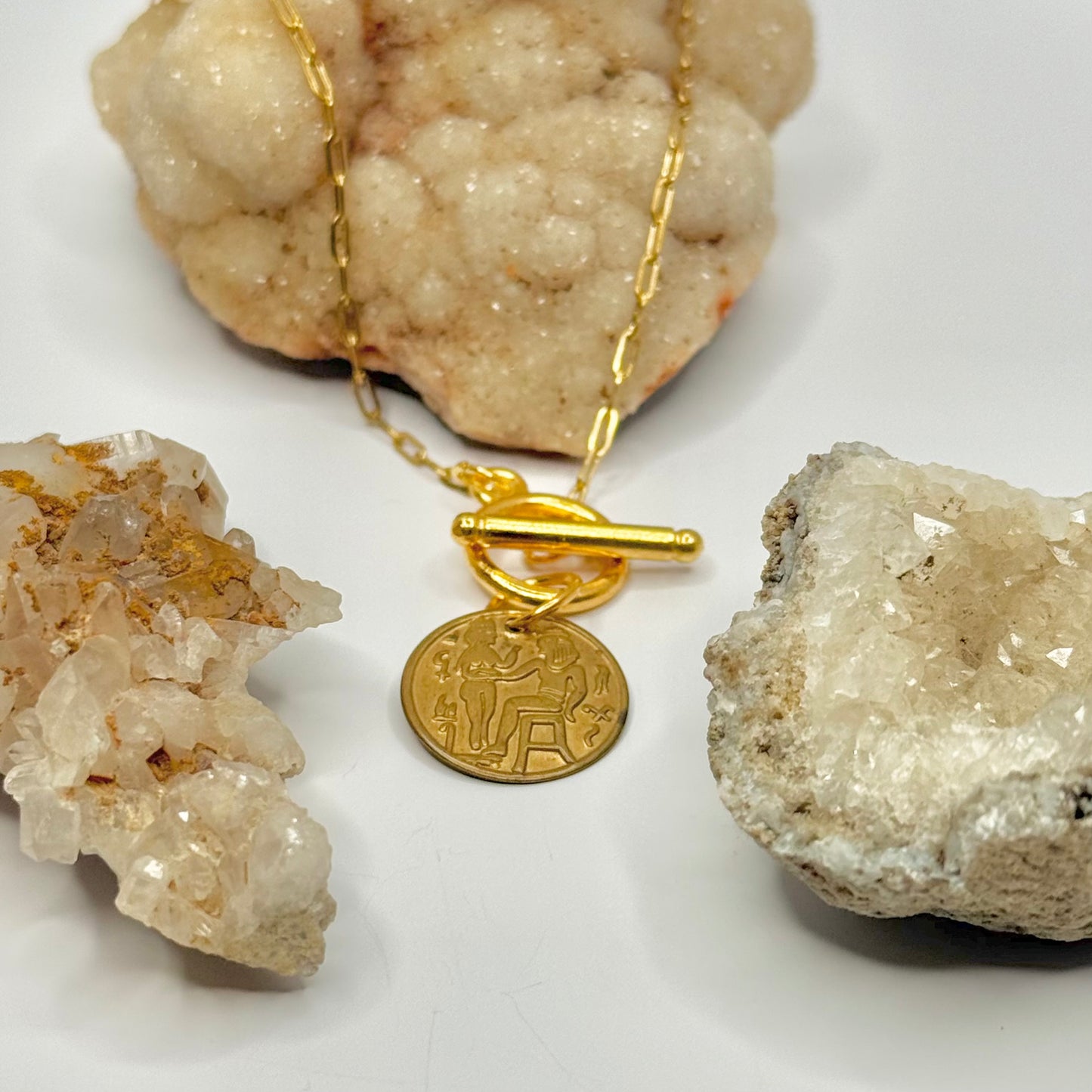 Gold Hieroglyphic Charm Toggle Necklace