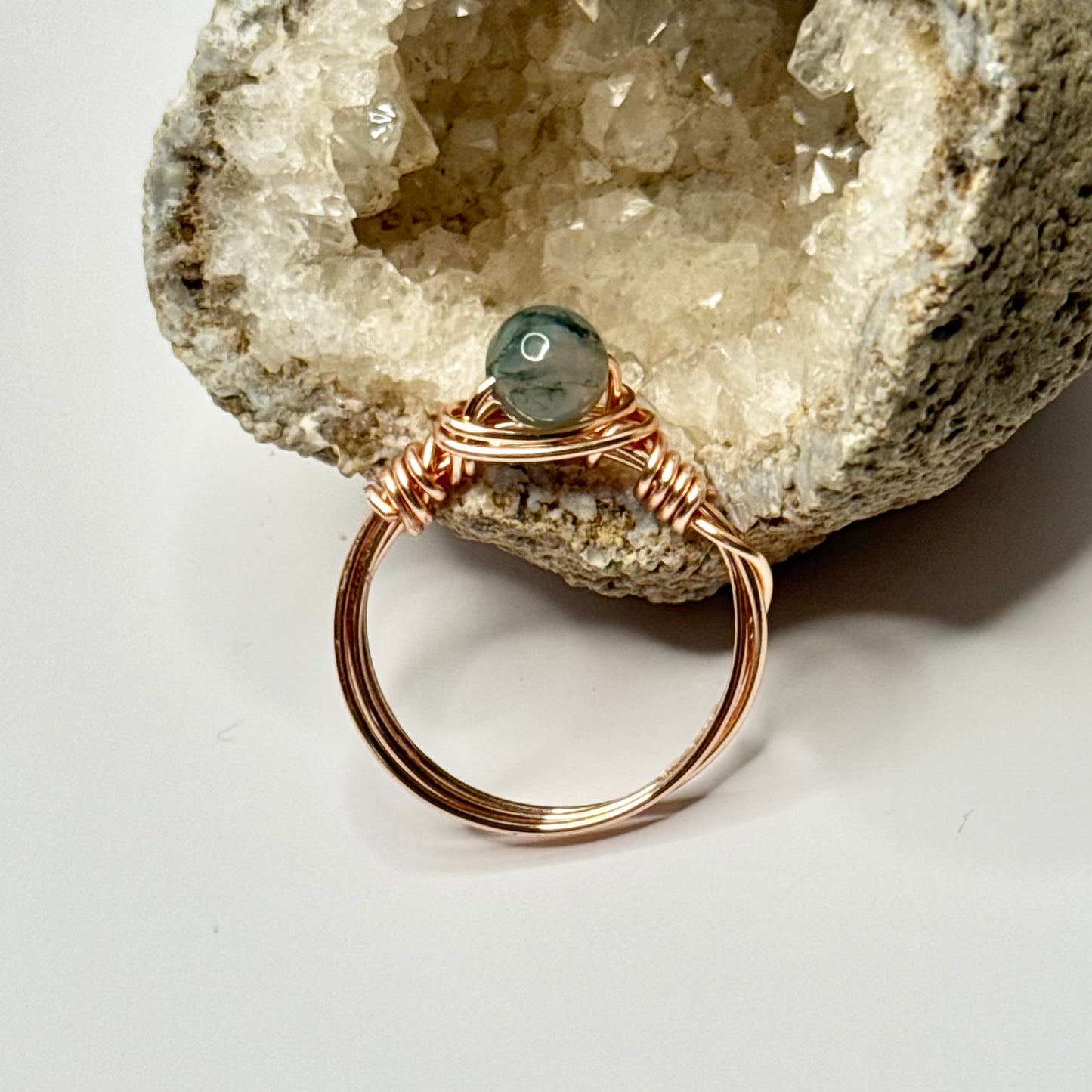 Rose Gold Moss Agate Ring