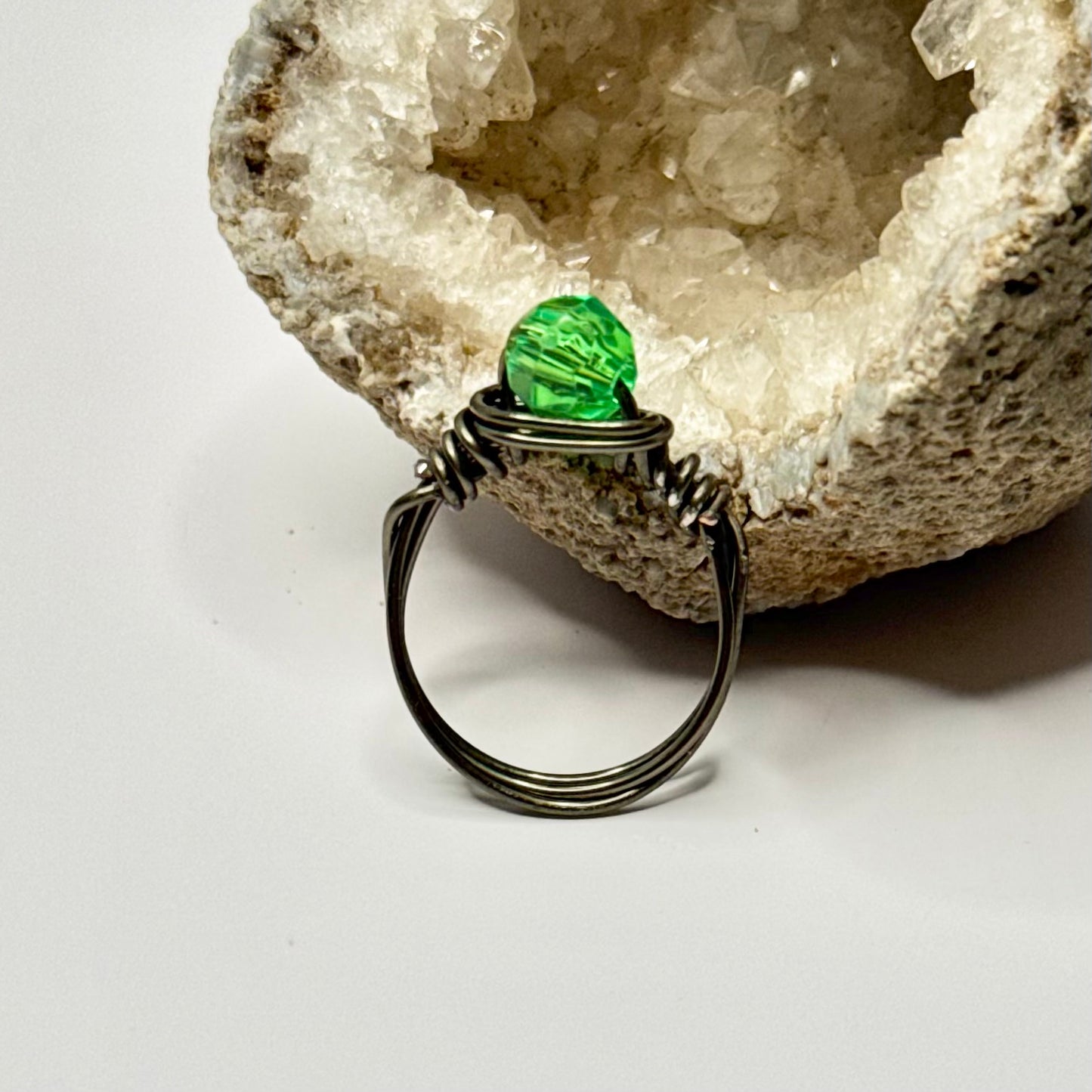 Charcoal Green Beaded Ring