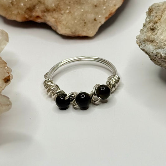 Sterling Silver Gold Sheen Obsidian Ring