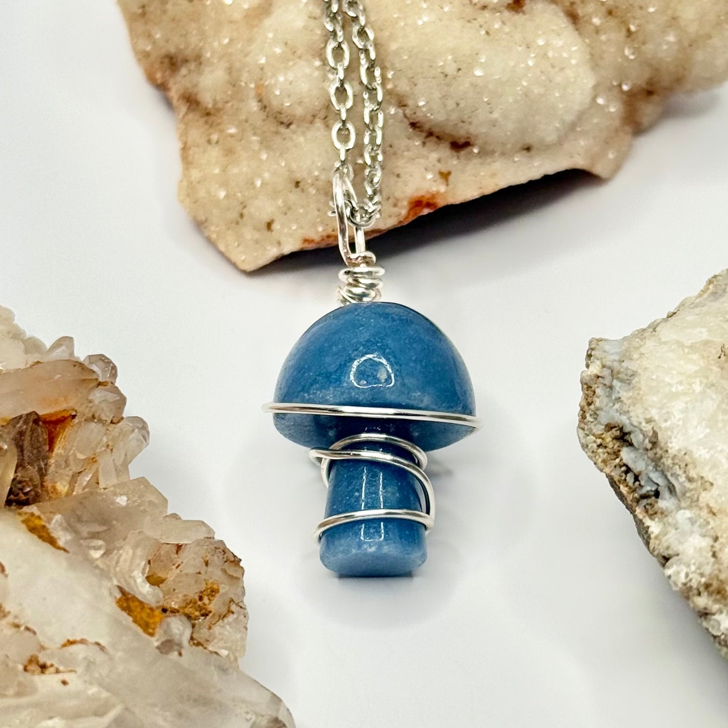 Silver Blue Calcite Mushroom Necklace