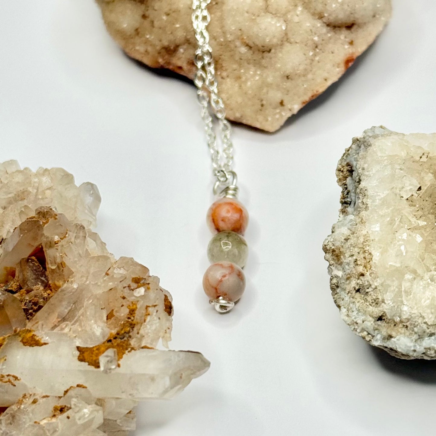 Silver Unakite and Red Vein Jasper Necklace