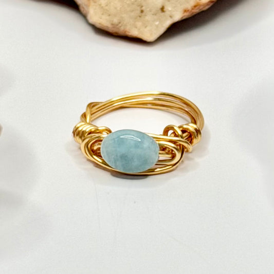 Gold Blue Beryl Ring