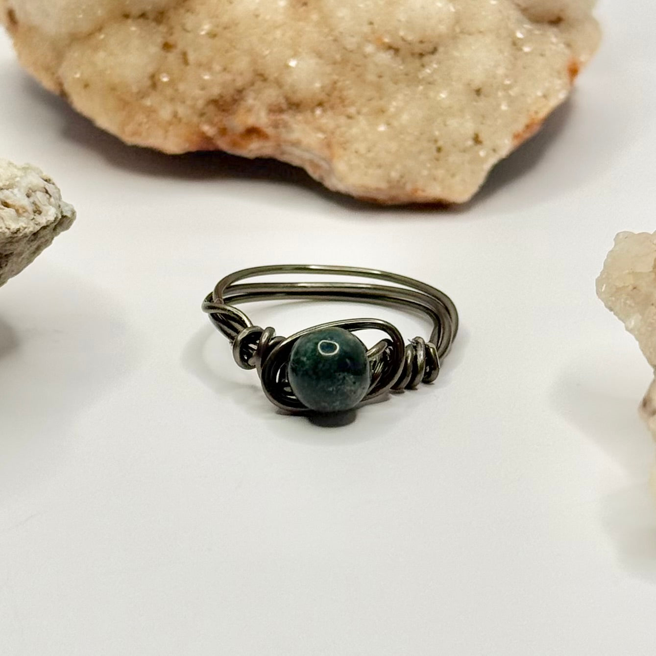 Charcoal Moss Agate Ring