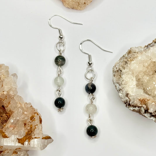 Sterling Silver Moss Agate and Fluorite Earrings