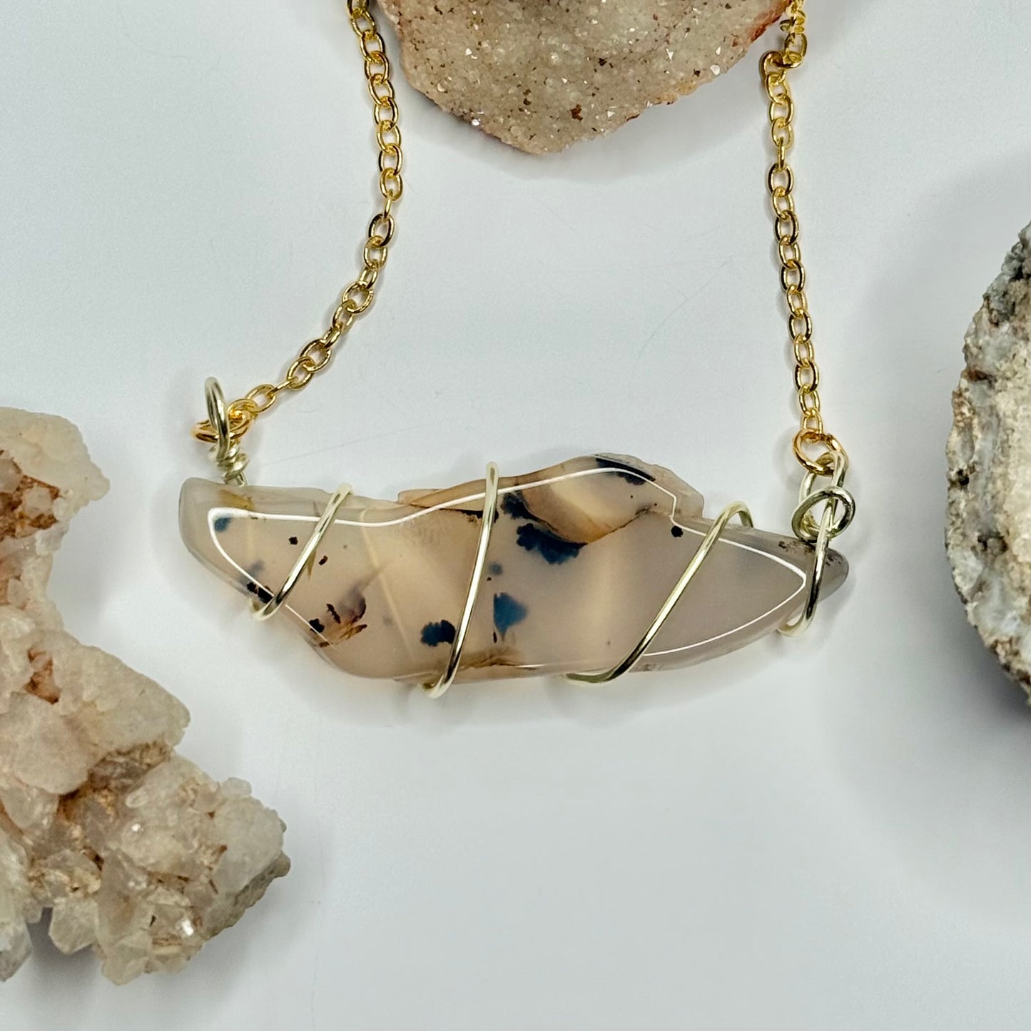 Gold Dendritic Agate Necklace