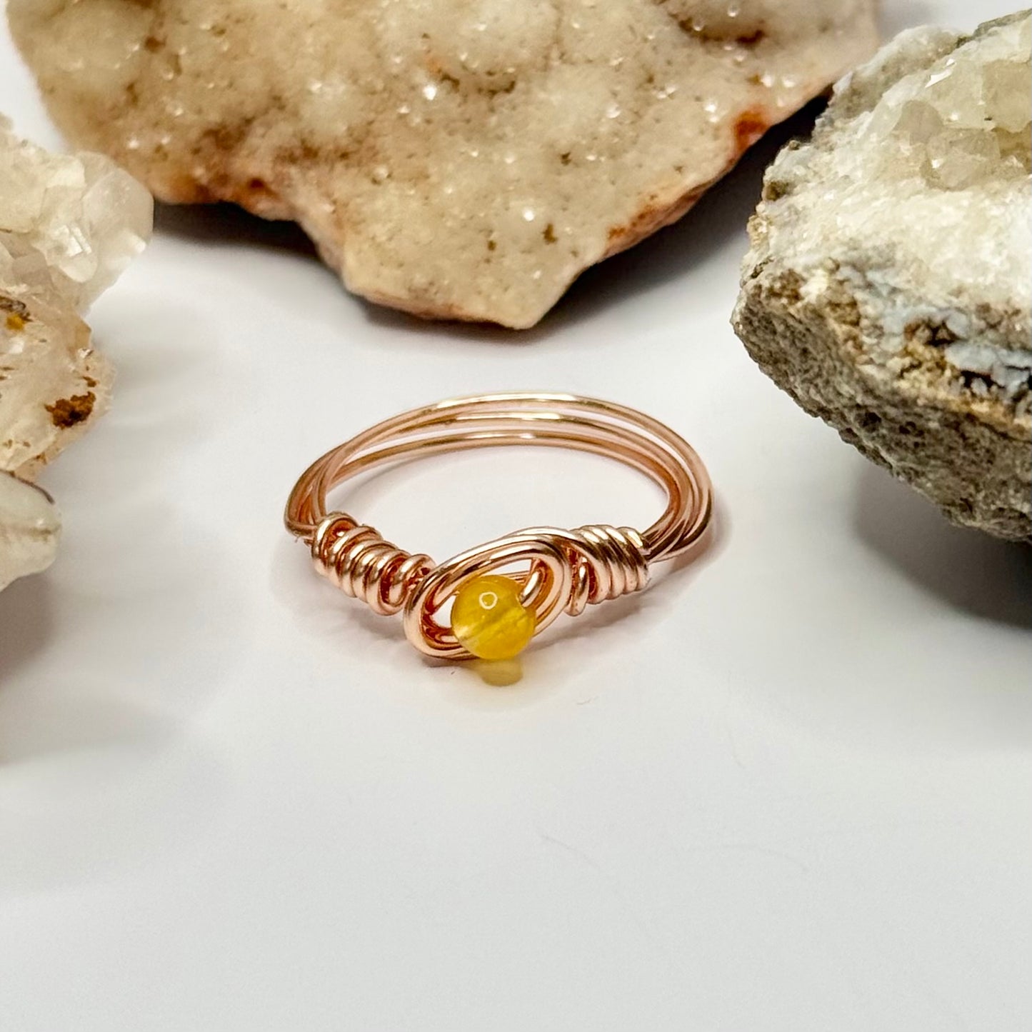 Rose Gold Yellow Jade Ring