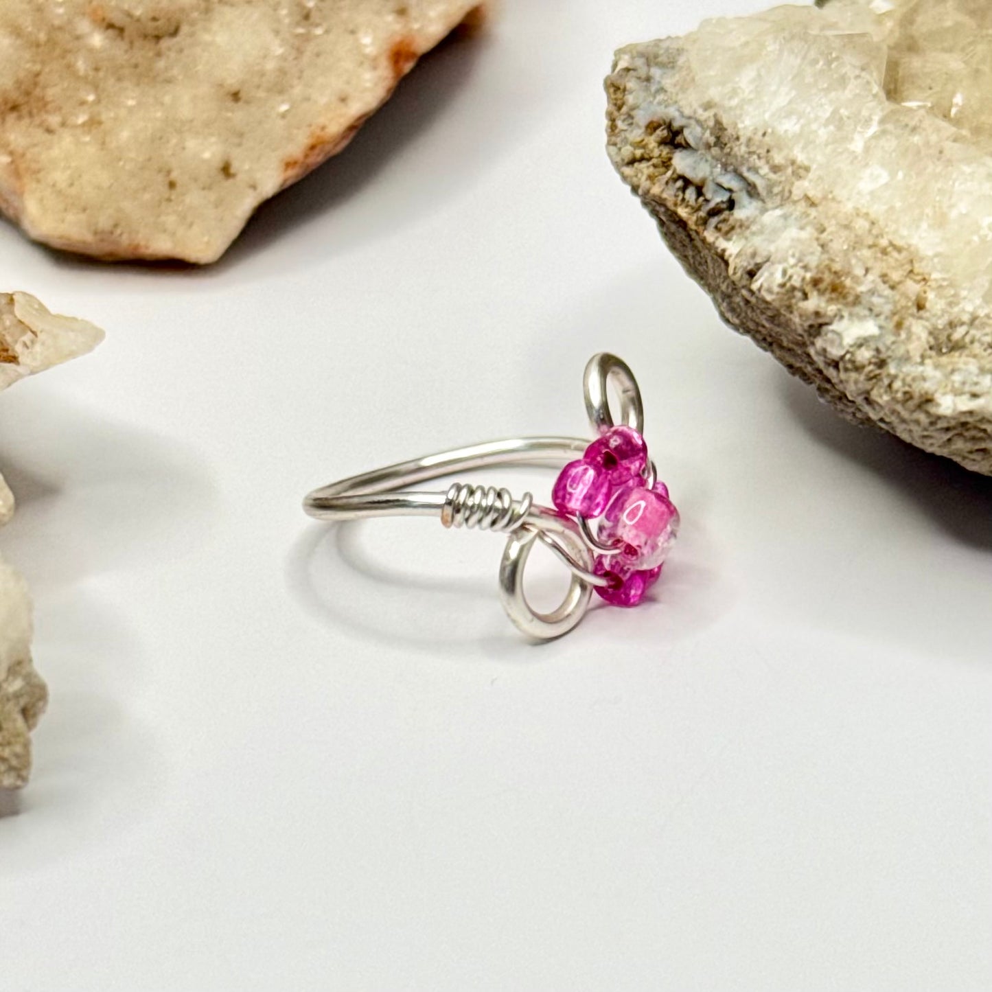 Silver Pink Flower Ring