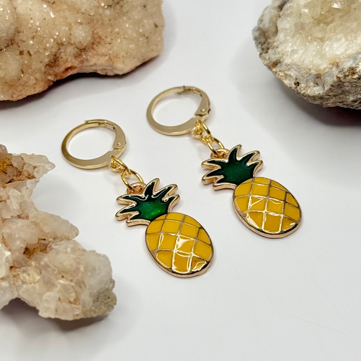 Gold Plated Pineapple Charm Huggie Earrings