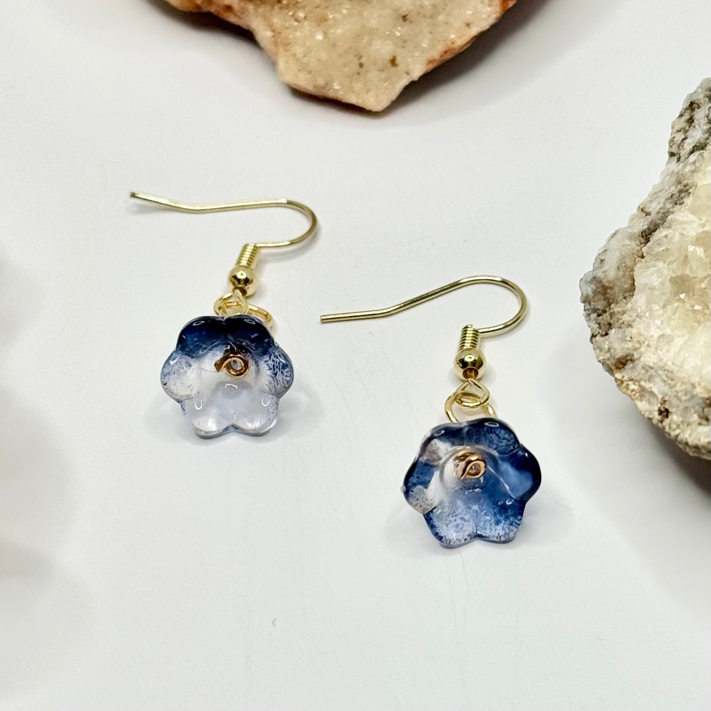 Gold Plated Blue Flower Earrings