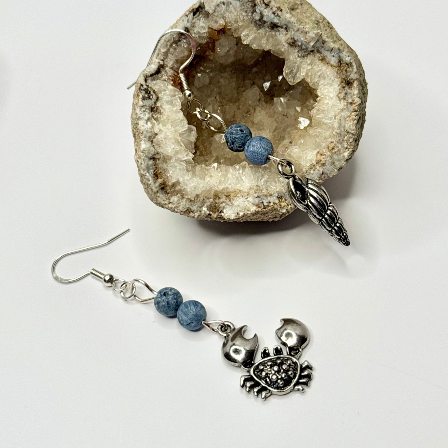 Sterling Silver Blue Sponge Coral Sea Earrings