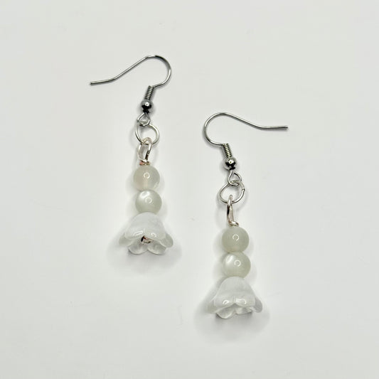 Silver Moonstone Flower Earrings